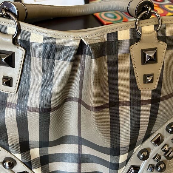 Authentic Burberry Nova Check Studded Tote - Picture 12 of 14